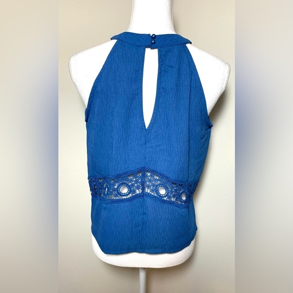 NWT It’s Pink Crochet Sleeveless Tank Top Women Size Medium Blue Summer - Picture 2 of 6